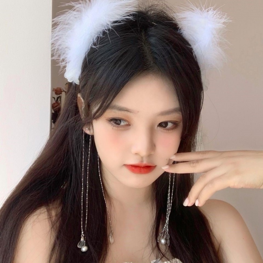 Korea Putih Bulu Rumbai Bando Gadis Manis Logam Ganda Manik Rantai Hair Band Woman Aksesoris Rambut