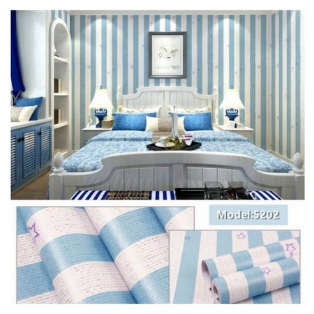 Wallpaper Sticker Salur Biru Bintang 45cm x 1meter