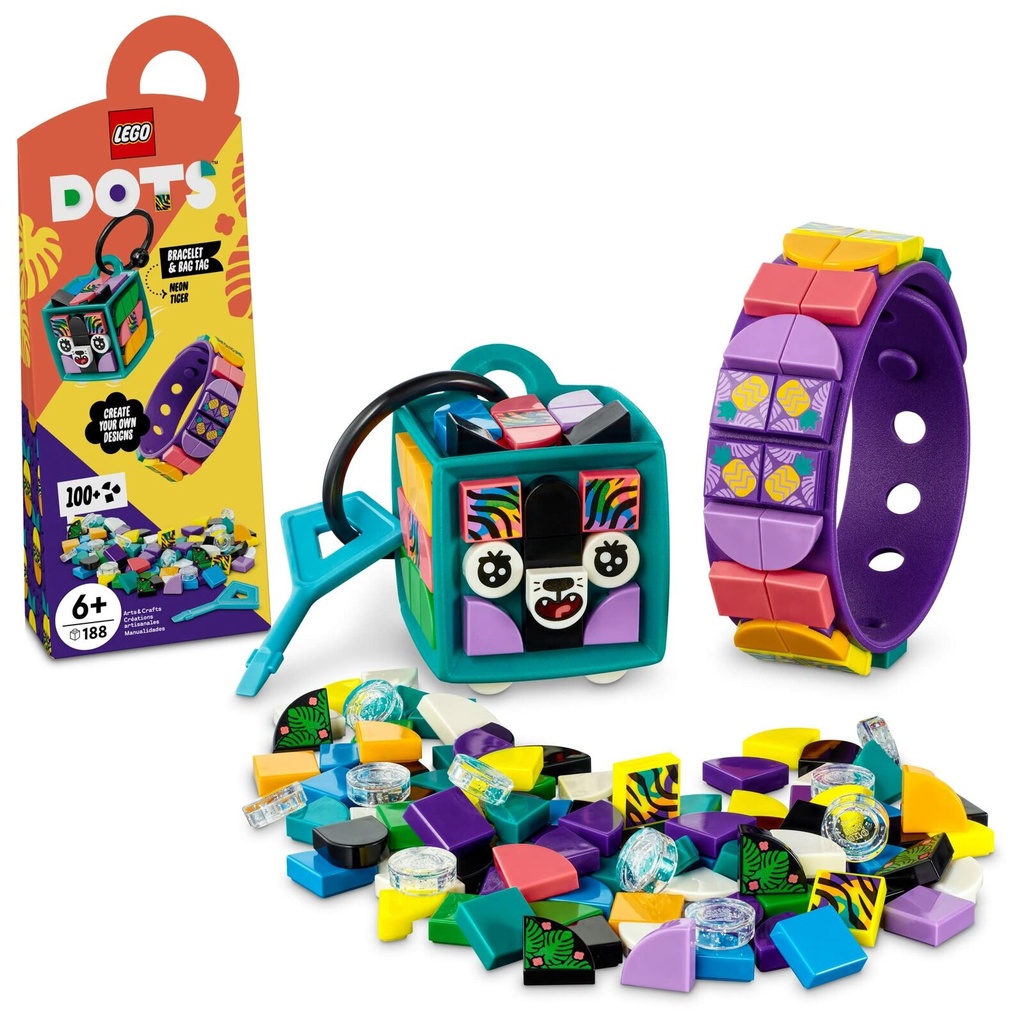 LEGO DOTS - 41945 Neon Tiger Bracelet & Bag Tag Set Building Kid Toy Animal Arts Crafts Kit Model DI