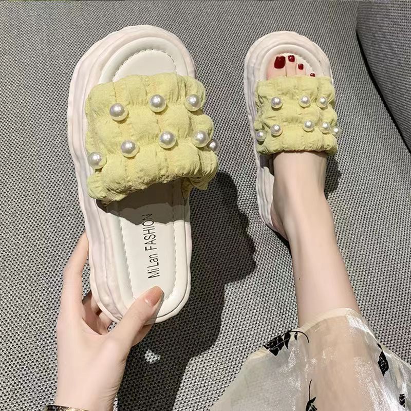 Sandal Slop Wanita Fashion Mutiara Bangkok Wedges High Quality