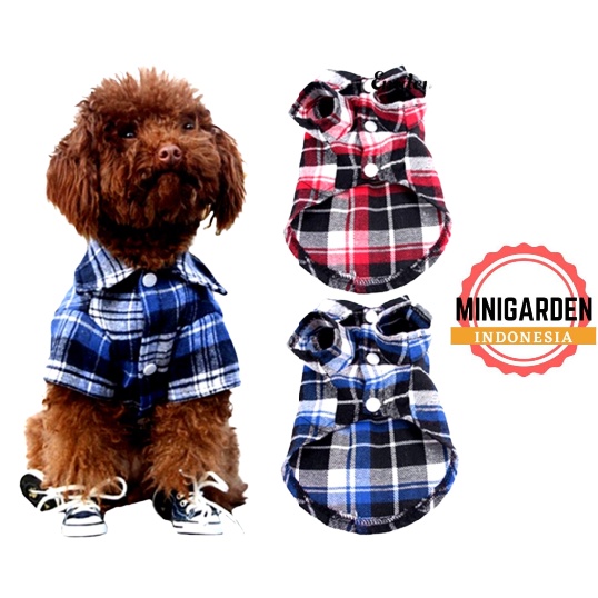 PET CLOTHES CASUAL MOTIF KOTAK KOTAK baju hewan anjing kucing katun halus kemeja thsirt aksesoris