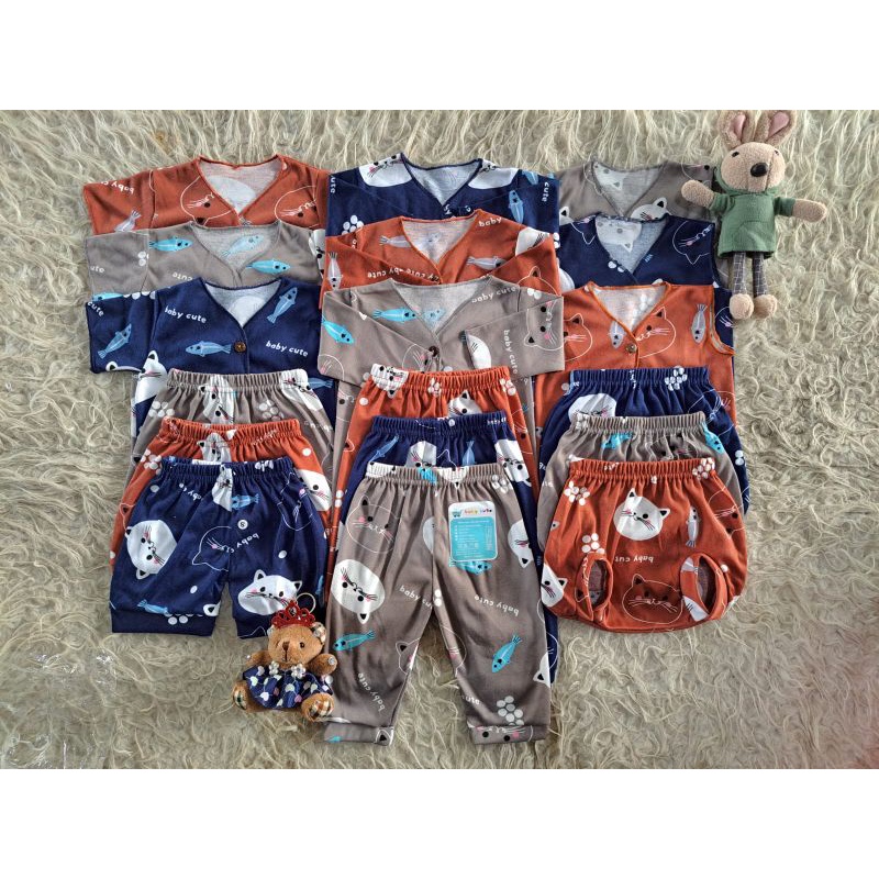 Paket baju bayi baru lahir kado printing Cat celana bayi kado bayi Newborn SNI 18pc promo 9.9