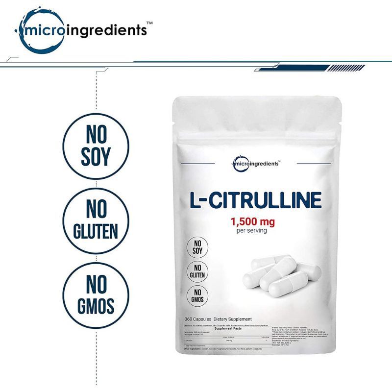 Bahan Micro Ingredients L Citrulline Capsules, 1500mg Per Penyajian, 360 Hitungan, Suplemen Pra-Lati