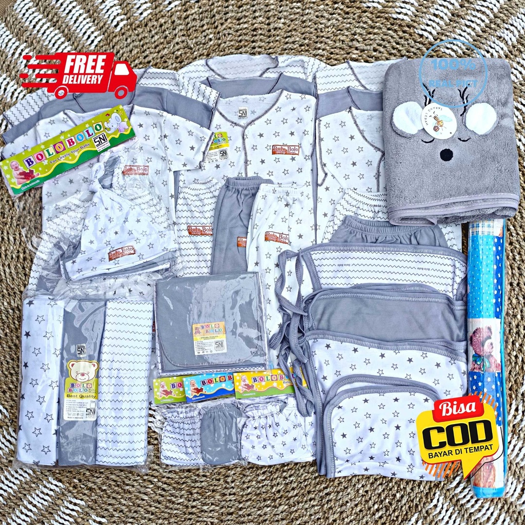 SALE 7.7 - 50 PCS Paket Lahiran Super Hemat Komplit Baju Bayi Baru Lahir Paket Hemat Bayi Baru Lahir Serian Abu Grey