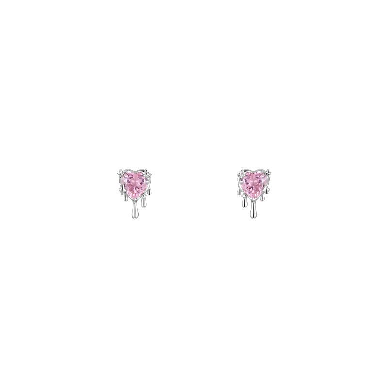 Anting Tusuk Gantung Warna Silver Hias Kuarsa Pink Untuk Wanita