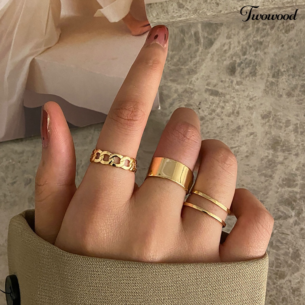 3pcs Cincin Jari Tengah Stackable Bahan Alloy Untuk Wanita