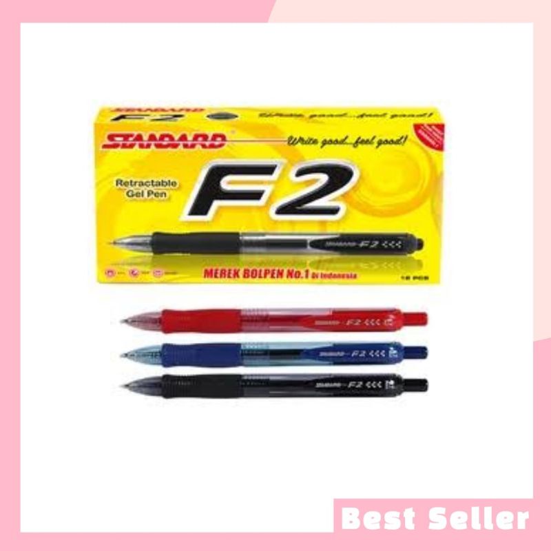 

Pulpen Standard F2 Reractable Gel Pen Hitam Biru 0.7mm 1 Pack Isi 12 Pcs