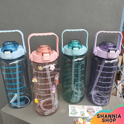 H9225-4 Botol Motivasi 2 Liter Bening Pegangan Anti Slip / Botol Minum Viral Jumbo 2000ml No Slip