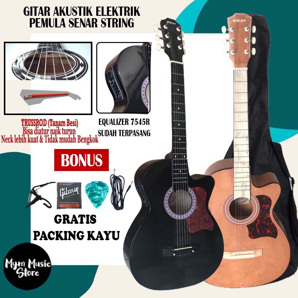 Gitar Akustik Elektrik 7545r Pemula TANAM BESI Merk Mympro Original Free Packing Kayu