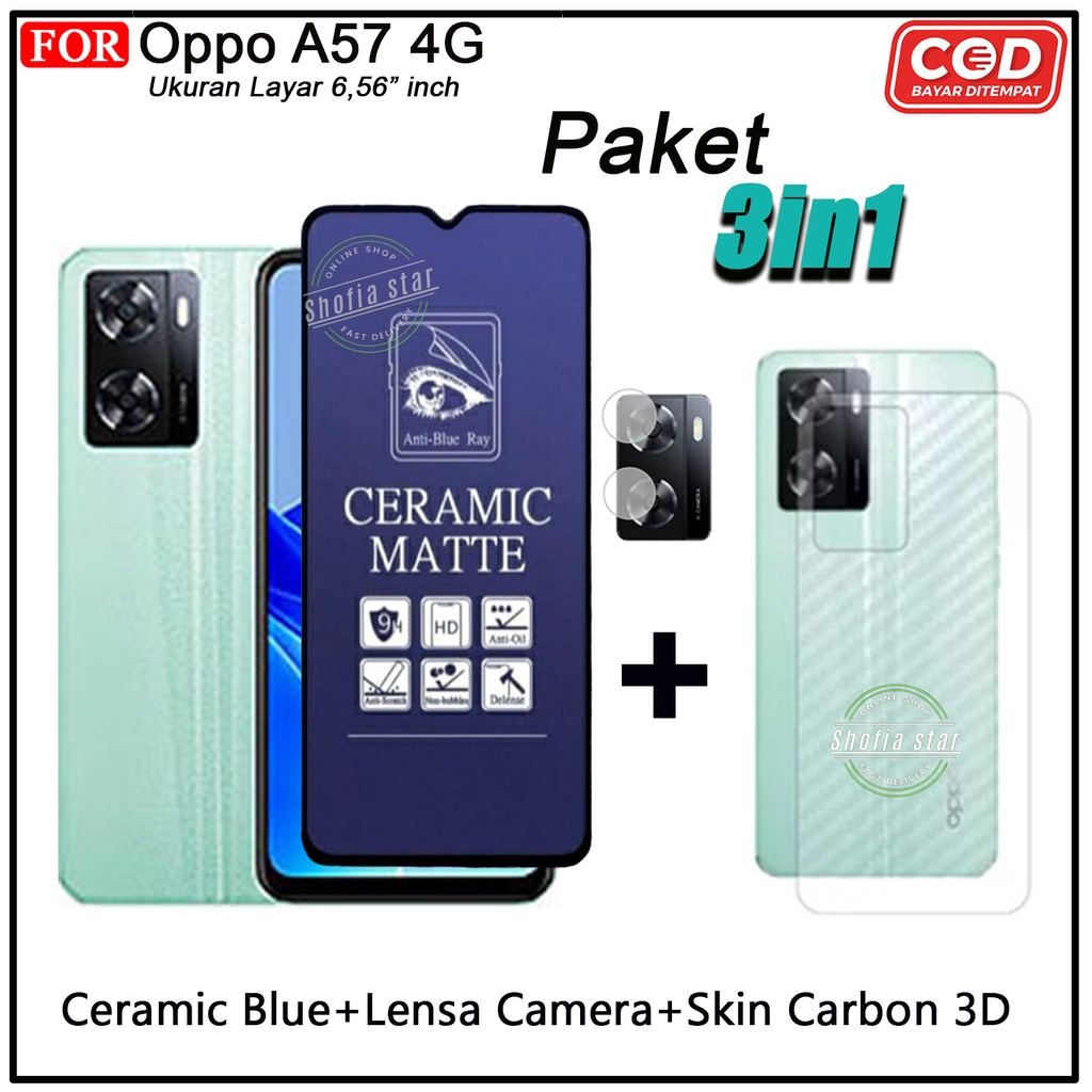 PAKET 3IN1 Tempered Glass Ceramic Privacy Matte Oppo A57 4G A57s A33 5G A53 5G A53s 5G A54 A96 A95 4G/5G A74 4G/5G A16 Anti Spy Premium Full Cover