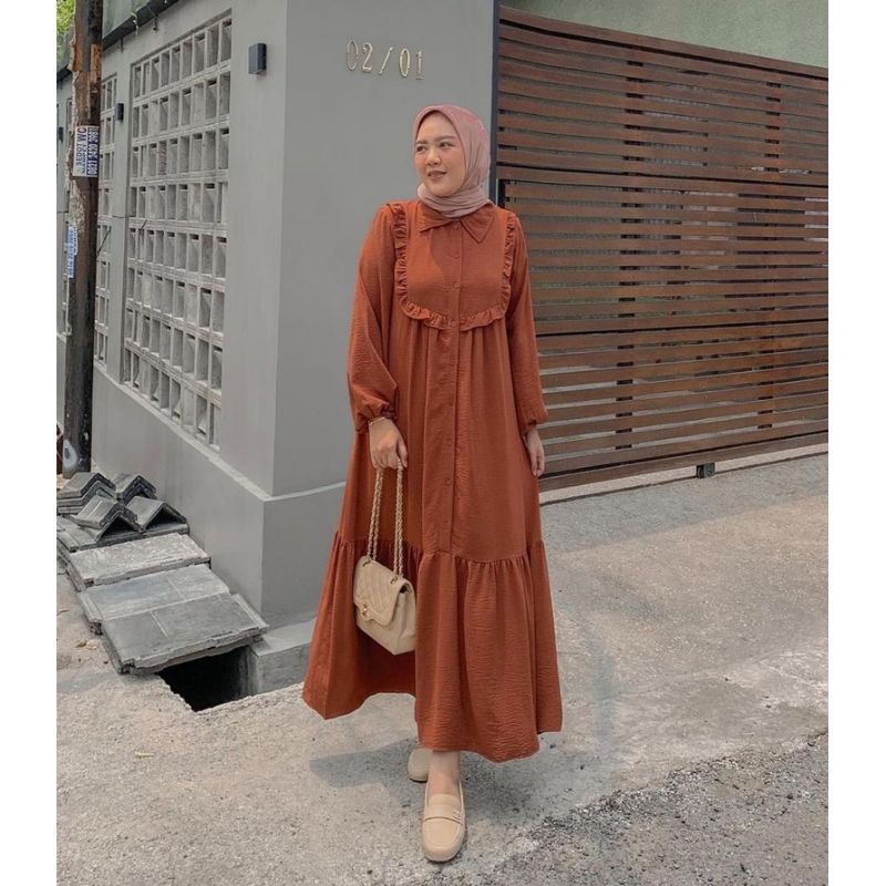 GAMIS CRINKLE AIRFLOW MOLA DRESS REMAJA OOTD / MOLA DRESS FASHION MUSLIM KOREAN STYLE