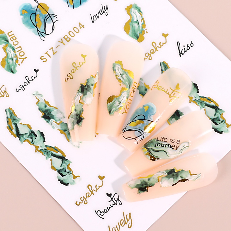 1 Lembar Stiker Kuku Motif Marmer Warna Emas Untuk Manicure