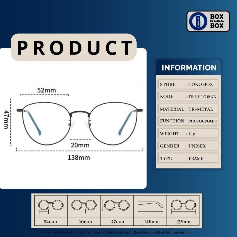 Kacamata Korea cat eye Antiradiasi Blueray Photocromic 2in1 Bisa Req Minus fashion wanita metal 6073