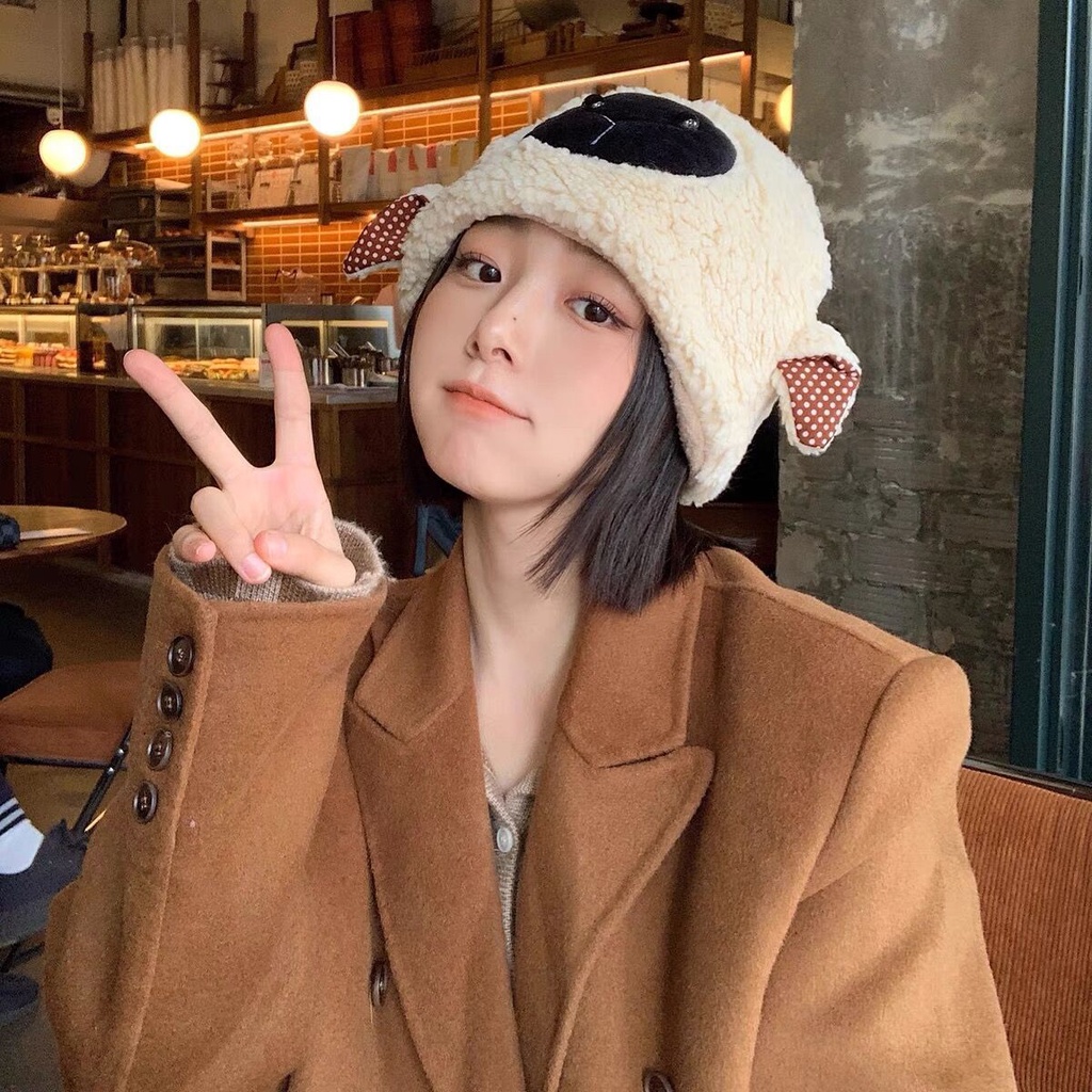 SHEEP MERINO - Topi Telinga Karakter Kambing Bucket Domba Hangat Musim Dingin atau Gugur Bahan Plush Gaya Korea By Chikoisme NR