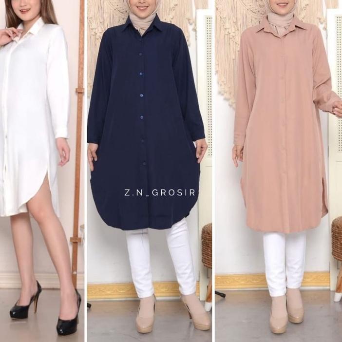 PALING DIMINATI Baju Long Dress Kemeja Tunik Wanita Hitam Putih Polos Jumbo ♩ 877