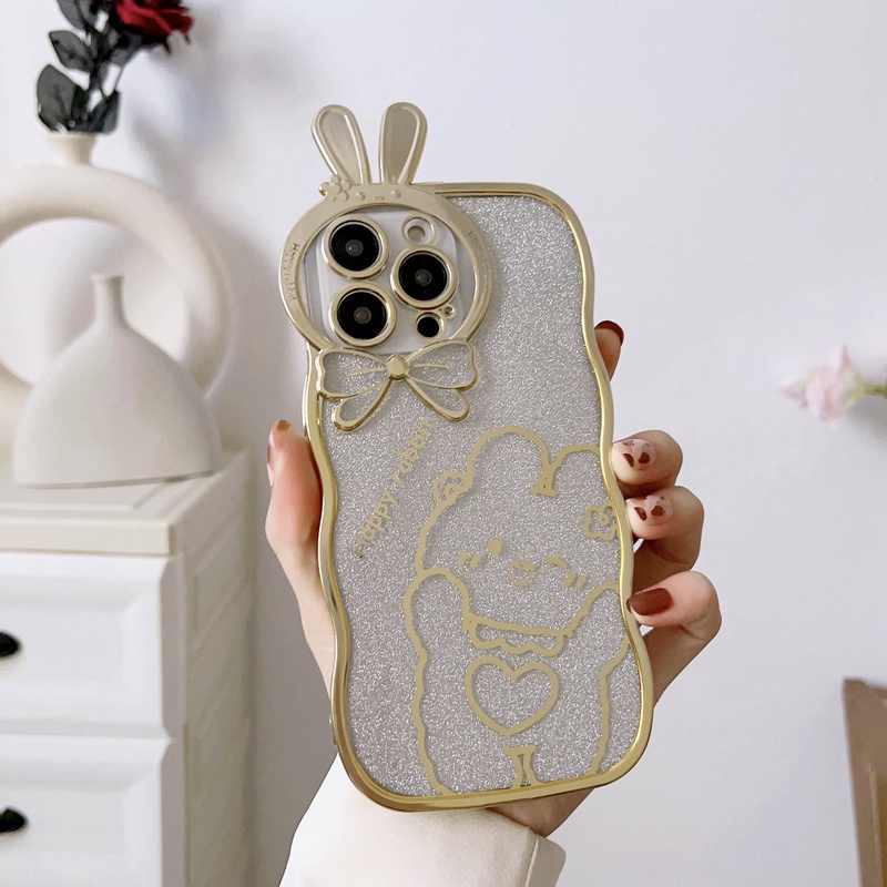 Soft Case Silikon Electroplating Desain Kelinci Glitter Untuk IPhone 11 12 13 14 Pro Max