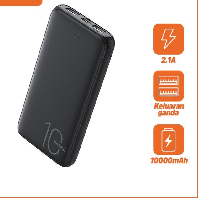 Powerbank LCD Dual USB BASIKE 10000 mAh Fast Charging Mini Murah Ori - Hitam