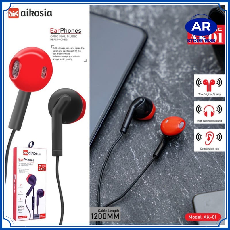 HEADSET HF AIKOSIA MODEL AK01 SUARA JERNIH DAN BASS HANDSFREE / EARPHONE/HENDSET-AR STORE1688