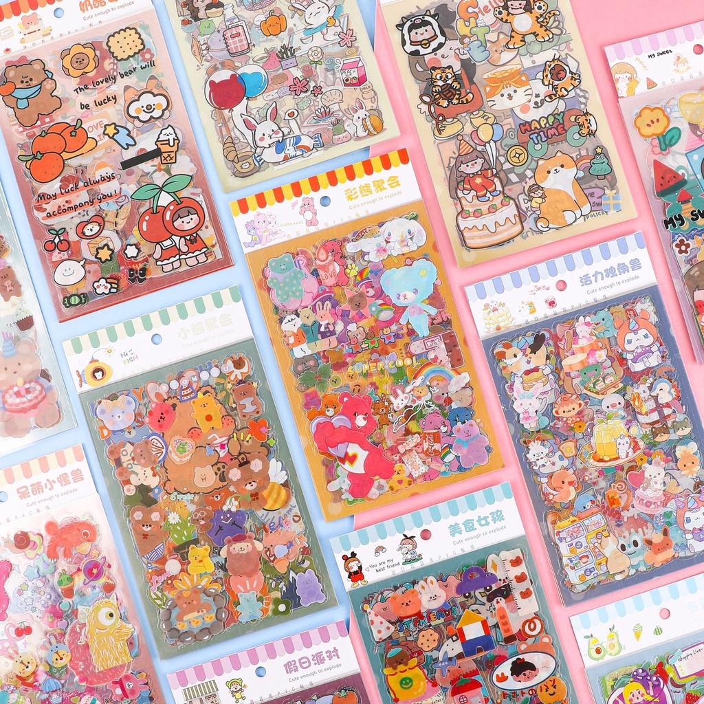 

sticker DIY 1 set 6 lembar (40 motif) stiker scrapbook jurnal waterproof transparant 6in1lucu cute