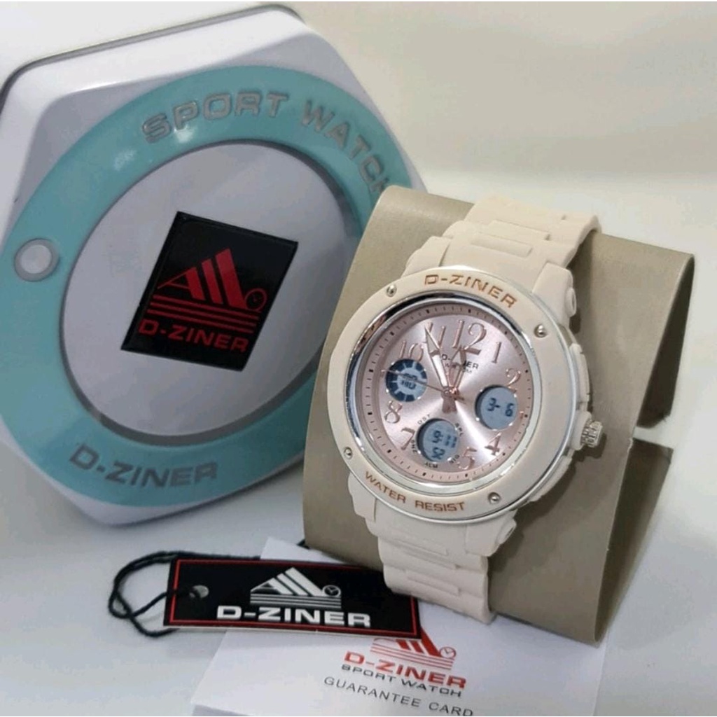 JAM TANGAN WANITA DZINER 8273 DIGITAL ANALOG DUAL TIME STRAP RUBBER ORIGINAL ANTI AIR - JAM TANGAN D-ZINER BABY-G BGA-150PG-2B1DR JAM TANGAN BABY G BGA 150 SPORTY