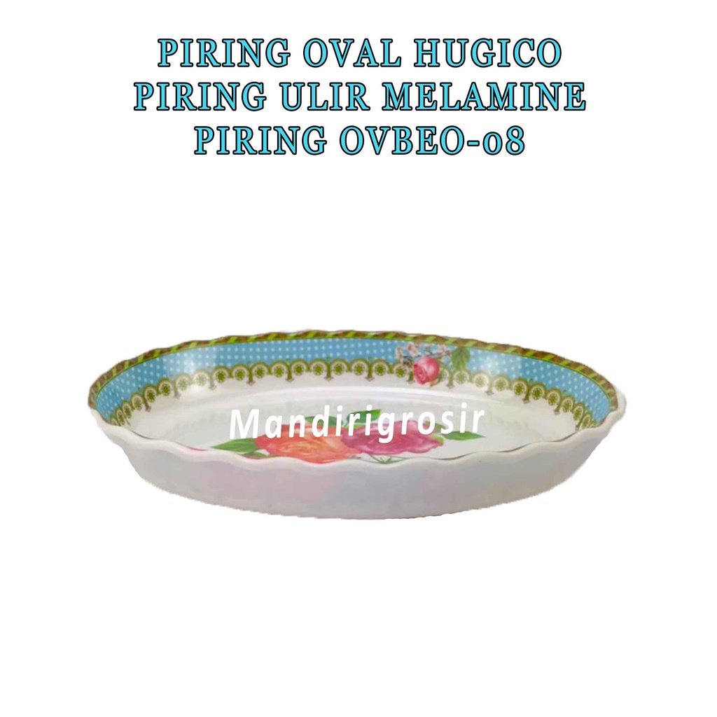 Piring Ulir Melamine * Piring Oval Hugico * Piring Motif Bunga * Ovbeo-08