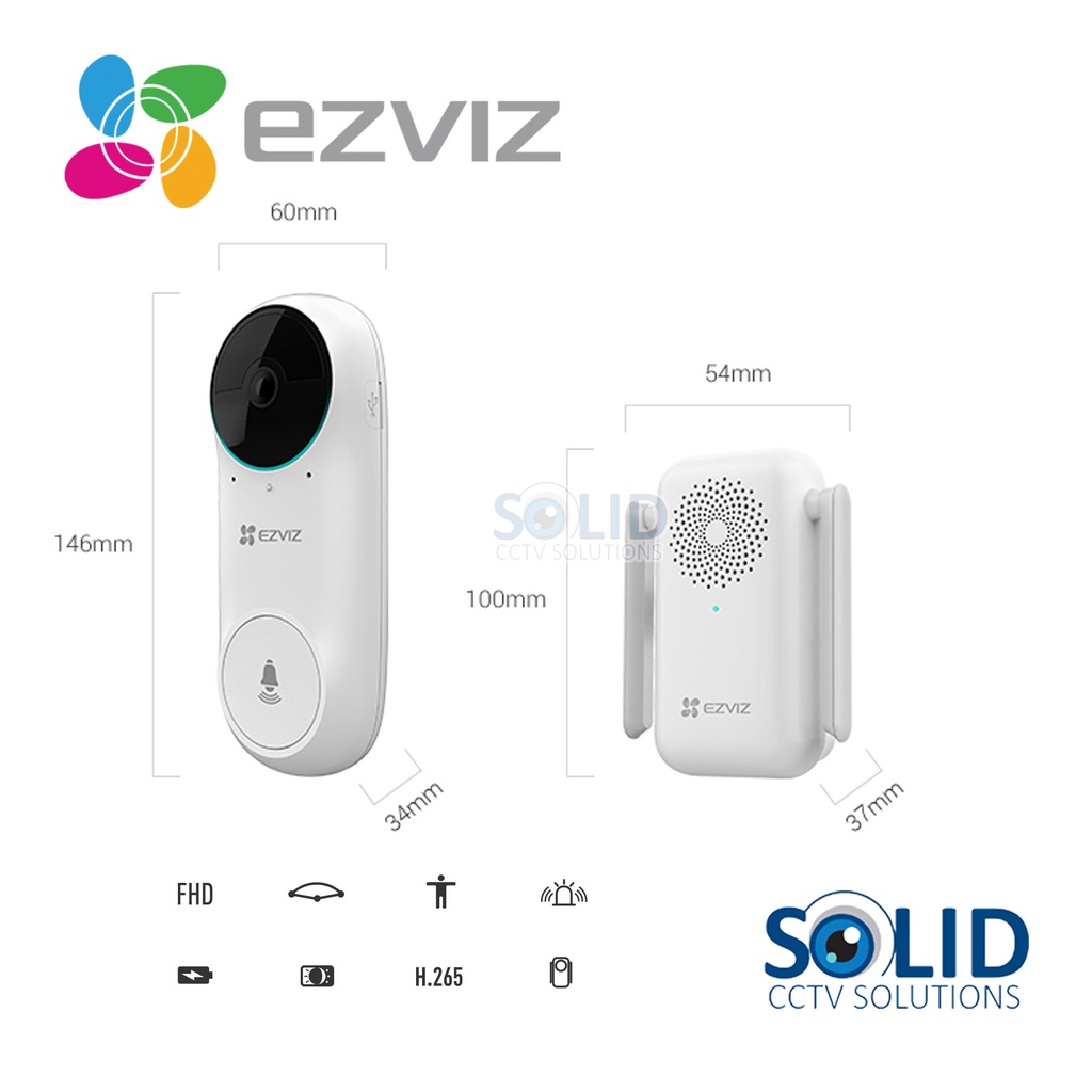 Jual EZVIZ DB2C KIT Wireless Video Doorbell Kit With Chime Shopee