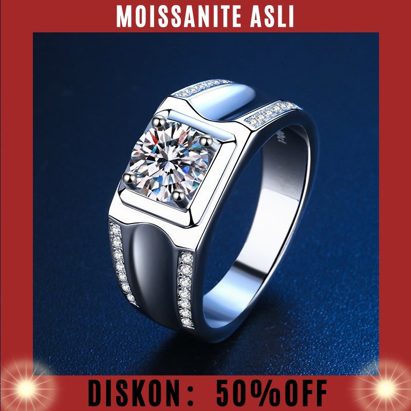 100% asli moissanite, bisa jual kembali toko emas lainNICE Diamond Cincin Pertunangan Pria 1 Ct Mois