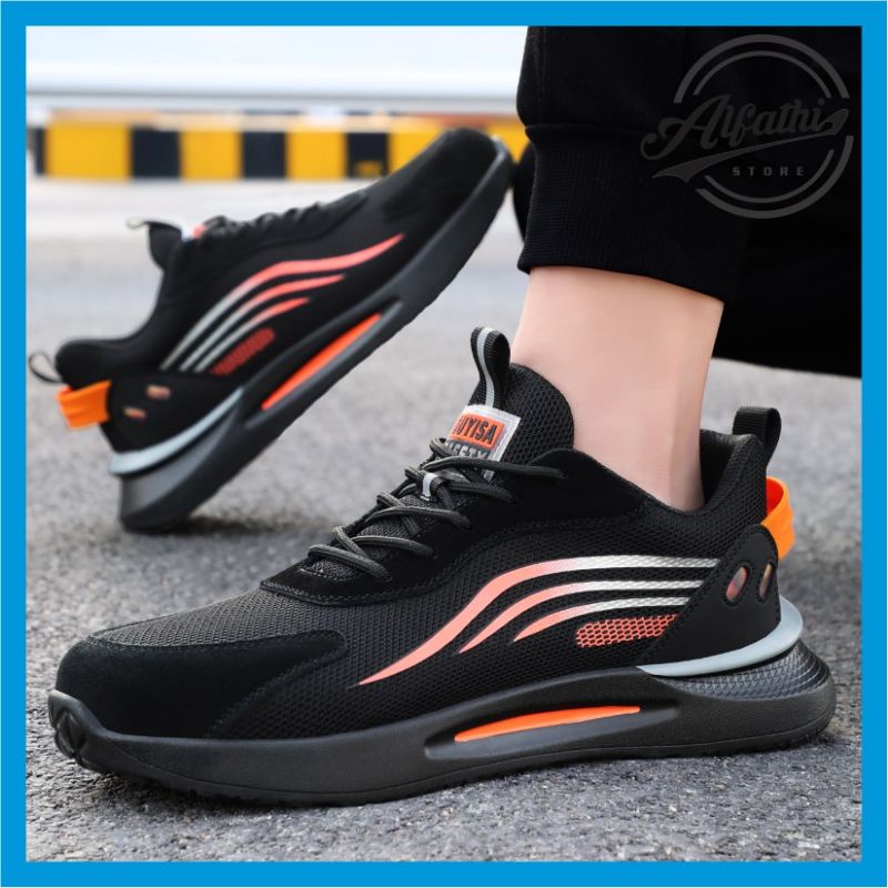AlFathi Sepatu Safety Sneakers Sport Guyisa New Arrival Line Hitam Orange