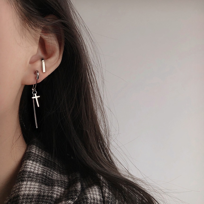 Papaozhu Korea S925 Perak Curving Hook Anting Untuk Wanita Pria Unisex Minimalis Stud Earring Fashion Telinga Manset Perhiasan