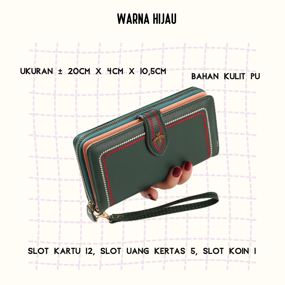 Dompet Panjang Wanita Zipper Multifungsi Fashion Kasual Dompet Tali Pendek Clutch Kulit PU Satu7an D67