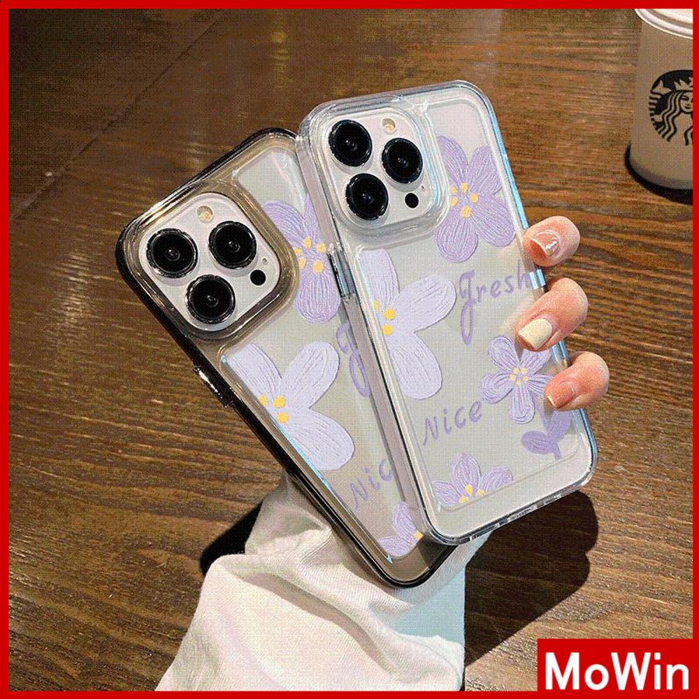 For iPhone 14 Pro Max iPhone Case Acrylic Hard Case HD Clear Case Plating Button Shockproof Purple Flower Black Compatible For iPhone 13 Pro max 12 Pro Max 11 xr 7plus 6splus