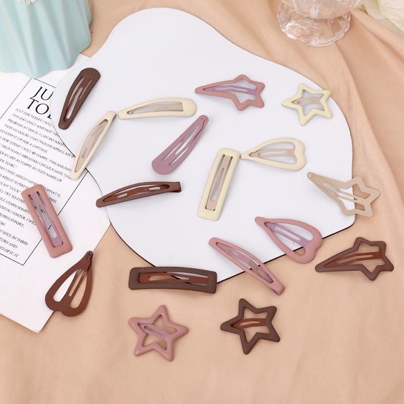 3 Pcs Jepit Rambut Poni Samping Warna Solid Bentuk Bintang Hati Geometris Oval Persegi Untuk Anak Perempuan