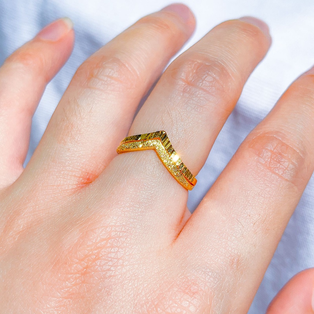 NEW! Cincin V anak dan dewasa emas asli kadar 70 lokal doff kilat Fuji Aurel tanpa permata shining moon gold ring 1 gram