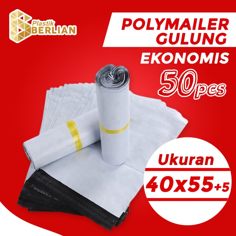 

Polymailer Gulung Putih Ekonomis 40x55 +5 cm Plastik Packing - 50 lbr