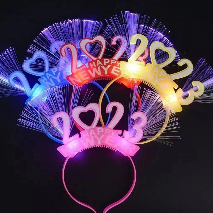Bando Happy New Year 2023 dengan Lampu LED Menyala - Bando Import - Bando Anak Viral - Bando Lampu