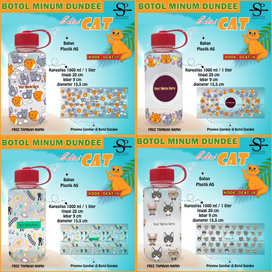 Botol Minum Cute 1 Liter Custom Nama BPA FREE