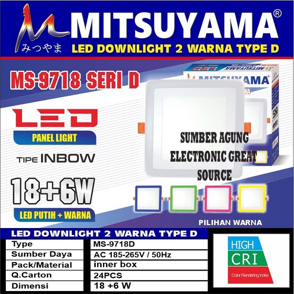 Mitsuyama MS9718 Seri D Kotak 18+6W Putih Kuning LED Panel Light Inbow Tanam Plafon