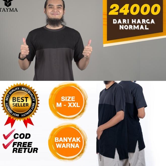 Baju Kaos Pria, Longline Pria, Kaos Kurta Lengan Pendek - Putih, M