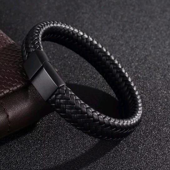 GELANG KULIT TITANIUM HITAM PRIA COWOK SUPER KEREN