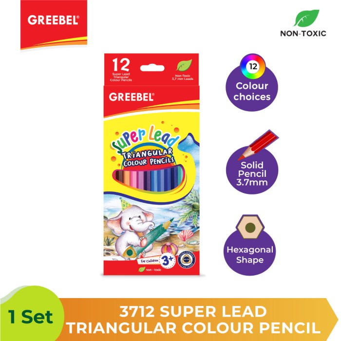 Pensil Warna Greebel Super lead Triangular Colour Pencils 3712 - 12pcs