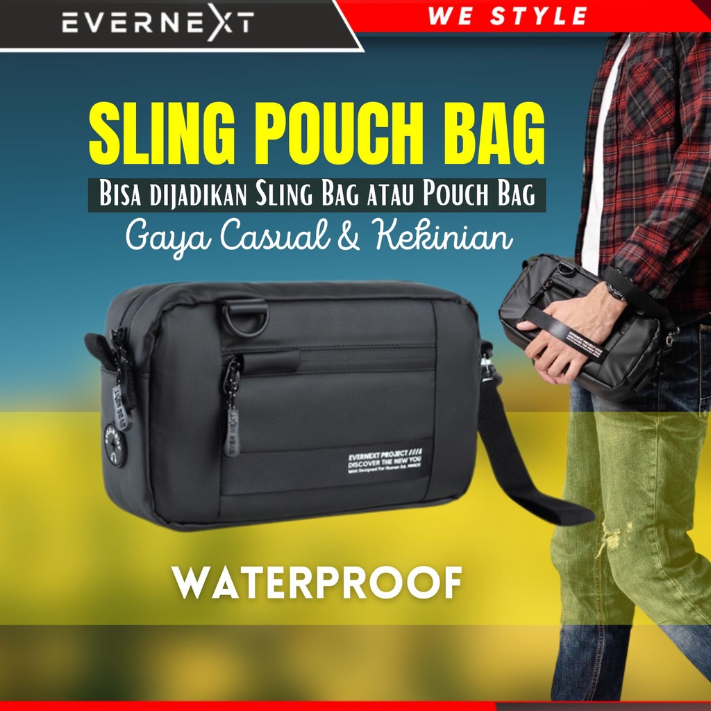 Evernext - Sling Bag Pouch Pria Wanita Waterproof Anti Air Tas Selempang HP Dompet Coach Branded Distro Aesthetic Kekinian Warna Hitam