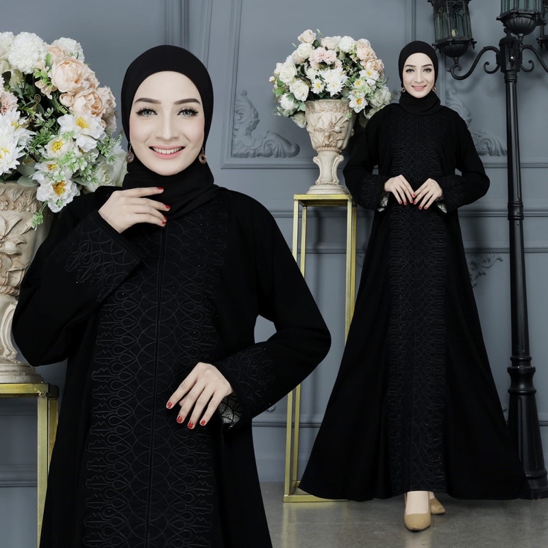 GAMIS SYAR’I ABAYA BORDIR 75 BLACK (BUSUI) ELEGAN CANTIK MURAH COD