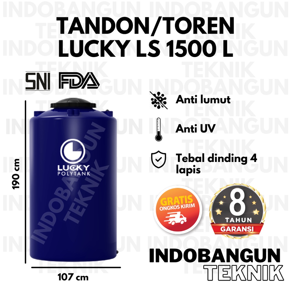 Tandon Toren Tangki Air Lucky Standard 1500 Liter Harga Murah Garansi 8 Tahun Anti Lumut Lucky Polyt