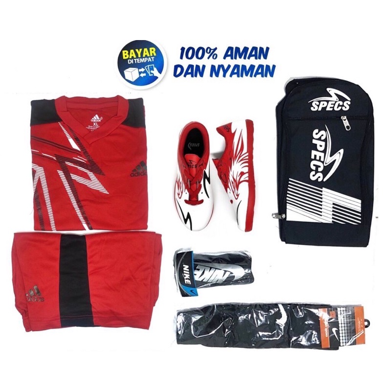 (Paket Komplit 5) Sepatu Futsal Anak Junior Kids Specs Accelerator Garuda Attack GA Merah Putih Biru