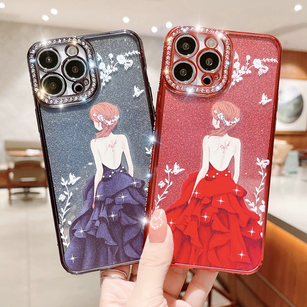 Case Desain Dewi Aksen Berlian Untuk Iphone 14 13 12 11Pro max X Xr Xs max 8 7Plus 14 pro max