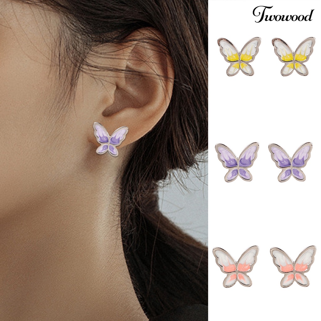 1 Pasang Anting Stud Bentuk Kupu-Kupu Artistik Bahan Stainless Steel Tahan Lama Anti Karat Untuk Wanita