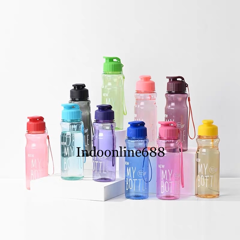 NEW MY BOTTLE WARNA WARNI - BOTOL MINUM ANAK DENGAN FLIP TUTUP KLIK -  WATER BOTTLE DENGAN TALI GANTUNG