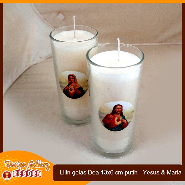 Lilin Doa Ruhani Gelas Yesus Maria Putih Lotus Stearin Wax 13 Cm 2