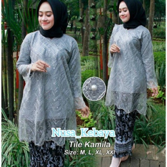 Dijual SETELAN KEBAYA TUNIK MODERN/SET KEBAYA TILLE/TERBARU/KEBAYA WISUDA - set silver M Diskon