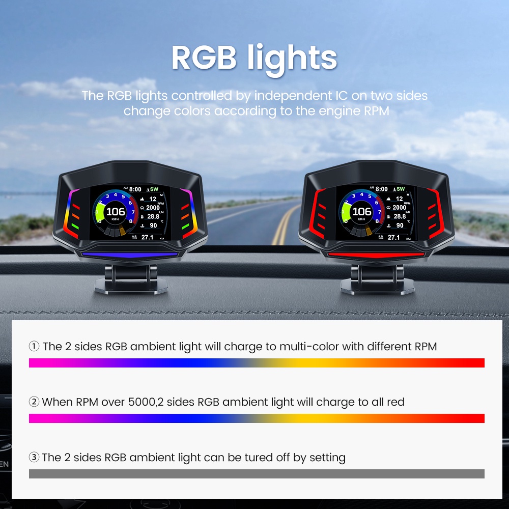 AP-8 3 in 1 Car Head up Display OBD2 GPS Dual System HUD Inklinometer OBD II Speedometer dengan Alarm Tegangan Suhu Air RPM Over Speeding untuk Semua Kendaraan